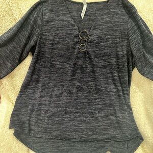 NY Collection Gray Asymmetrical 3/4 Sleeve Tunic